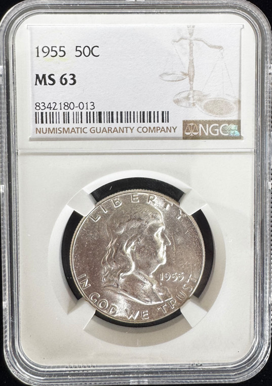 1955 Franklin Half Dollar- NGC MS63-Silver #013