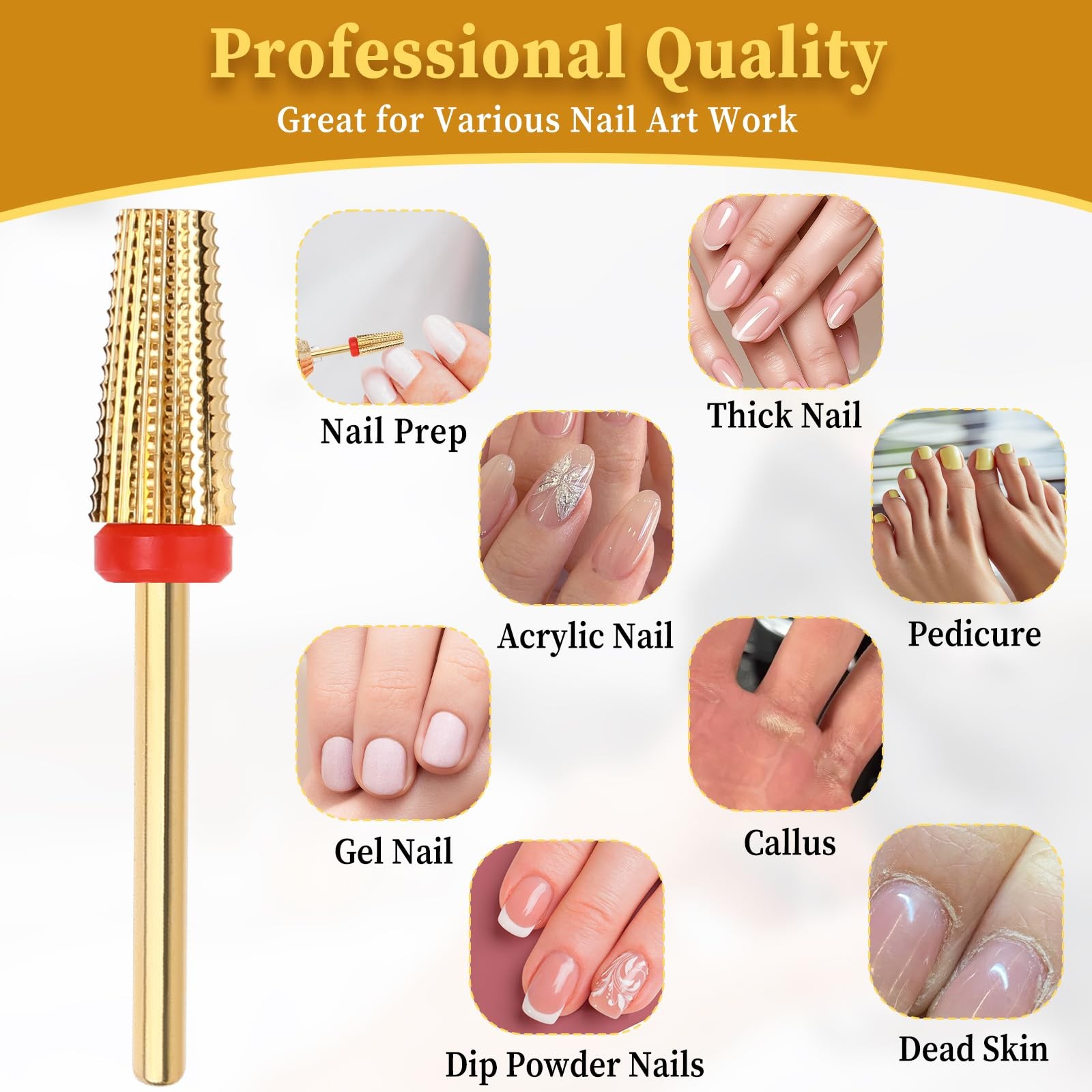 5 in 1 Nail Drill Bits Carbide Tungsten Two Way Rotate Gold