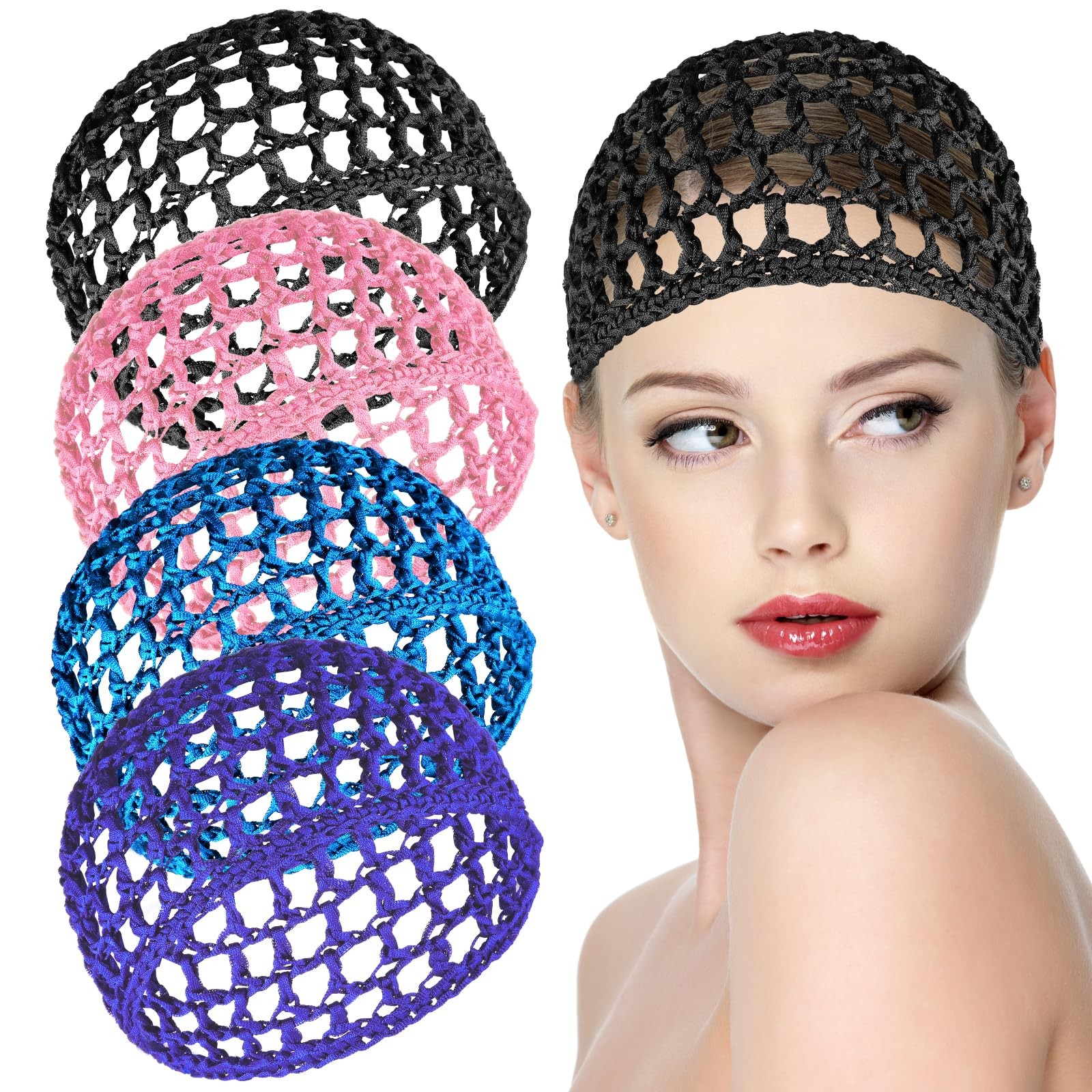 4 Pcs Mesh Crochet Hair Net Rayon Knit Snood Hat Women Hairnet Snoods Cover