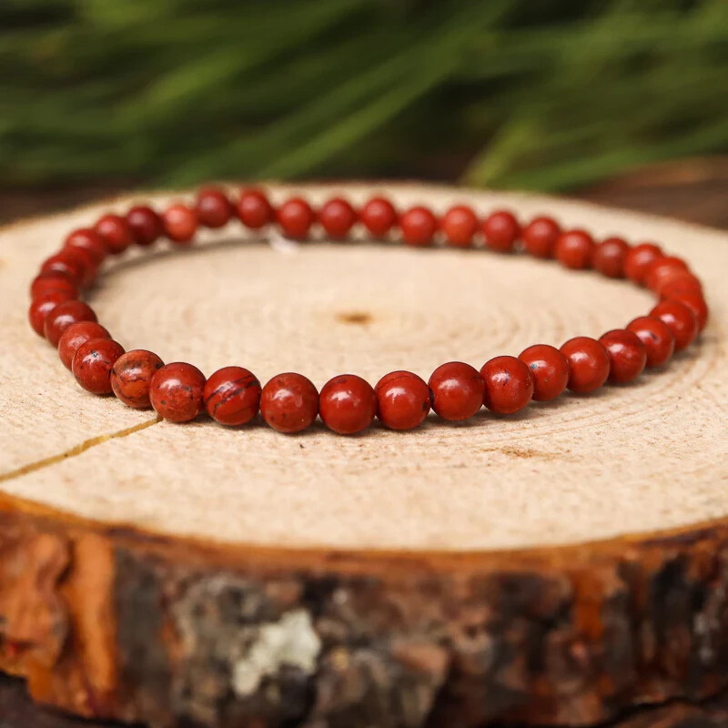 Red Jasper 4mm Beaded Stretch Bracelet for Women Healing Gemstone Gift