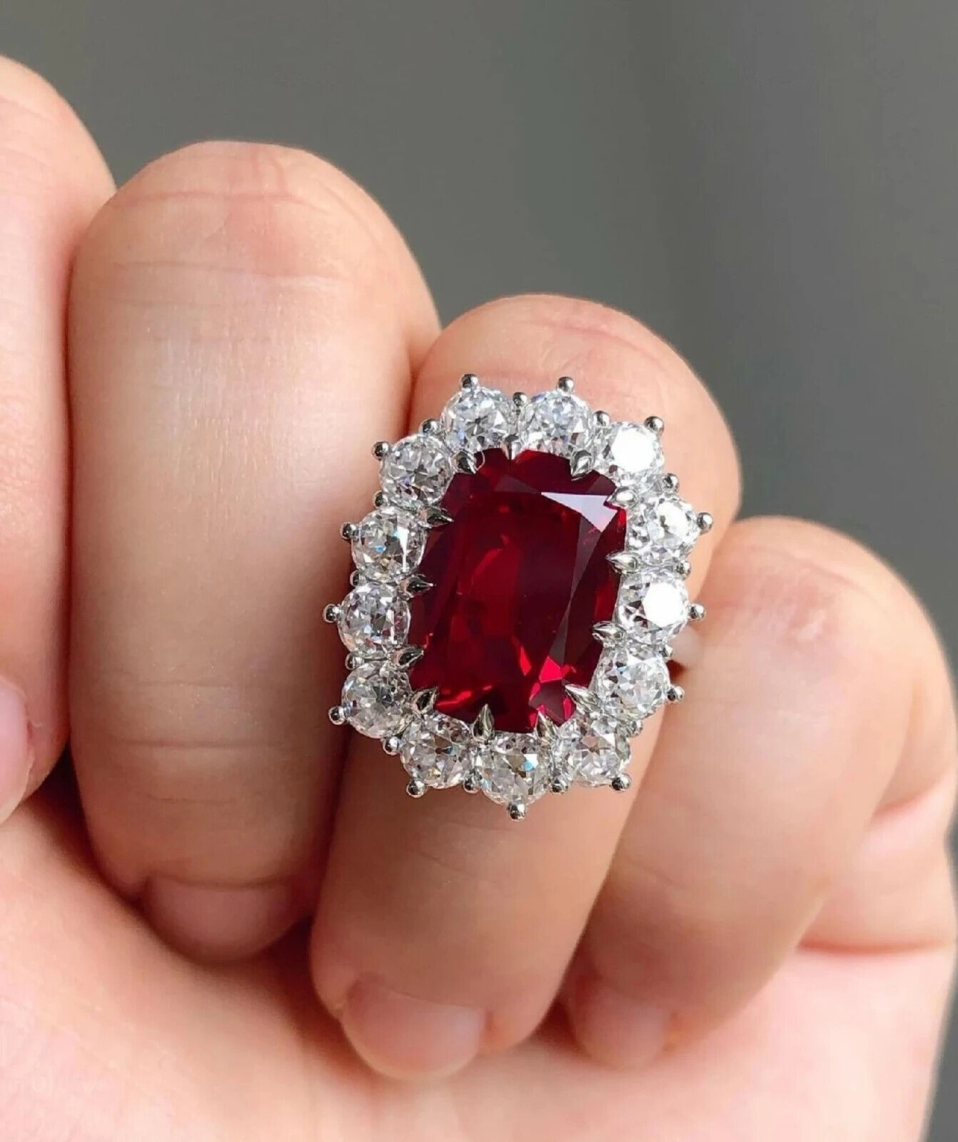 4.72 Ct Lab Created Ruby Diamond Wedding Awesome Ring 14K  White Gold Plated