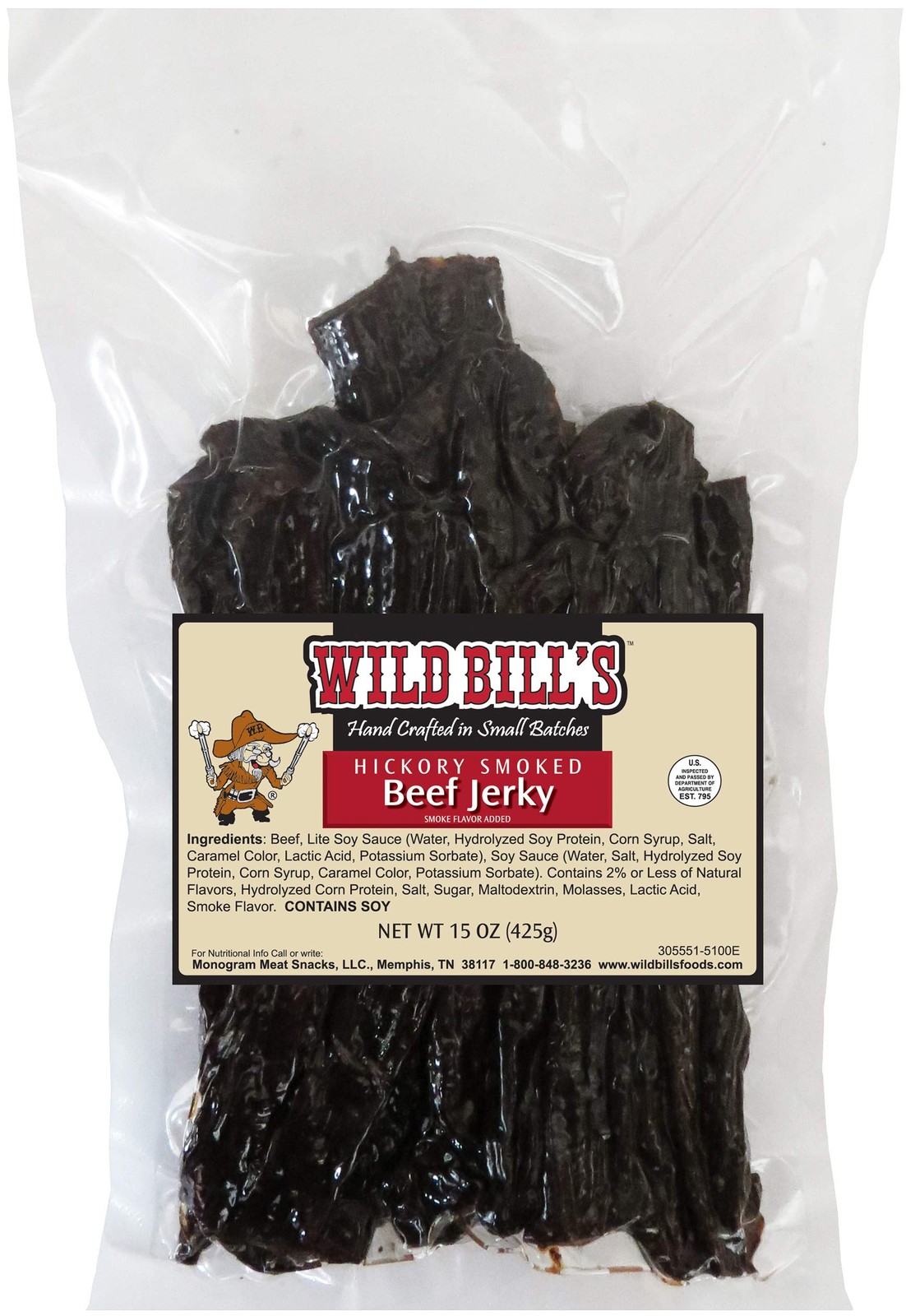 Wild Bill's Hickory Smoked Beef Jerky Strips, 30 Ct, 15 15 Ounce (Pack of 1)