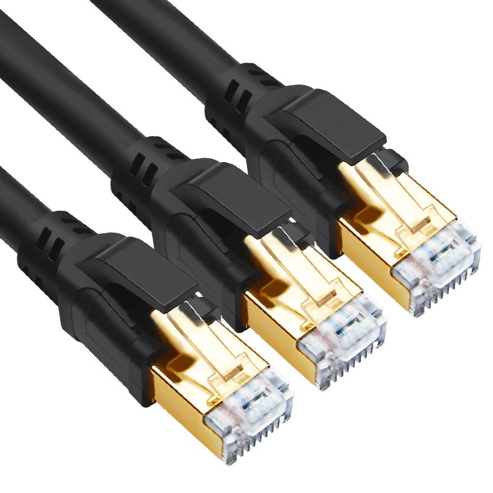 3 PCS CAT8 Ethernet Cable 6FT Black Ultra High Speed 40Gbps 2000MHz SFTP LAN