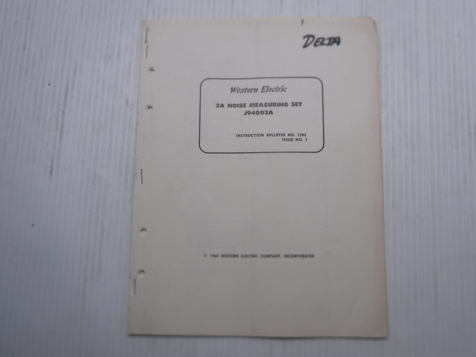 Western Electric 3A Noise Measuring Set J94003A Instruction Bulletin 1302