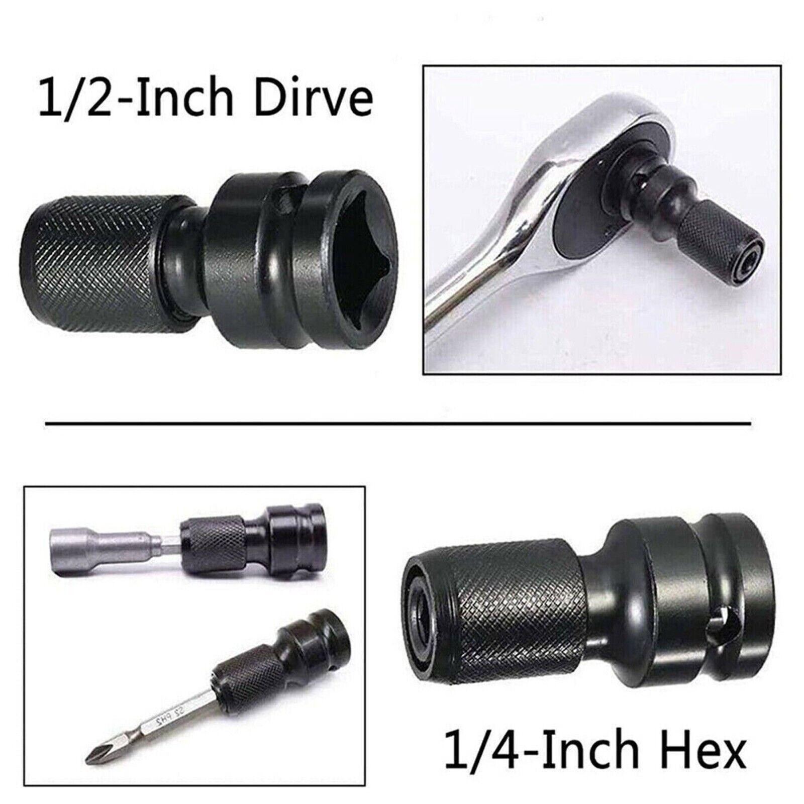 2Pcs/Set 1/2" Square Drive to 1/4" Hex Socket Adapter Converter Chuck Adapter