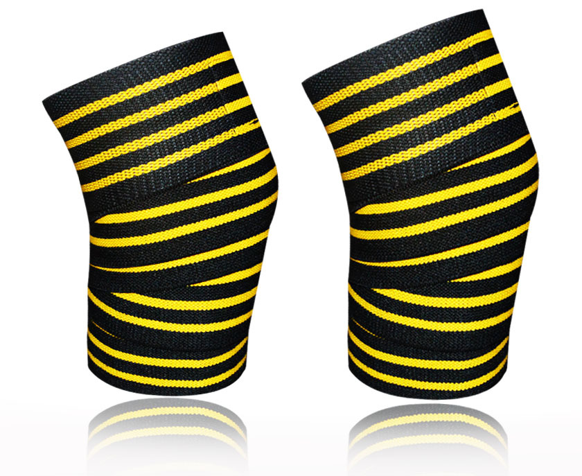 Kango Pro Knee Wraps  Pair Squats Supports Gym Training 4Yellow Line