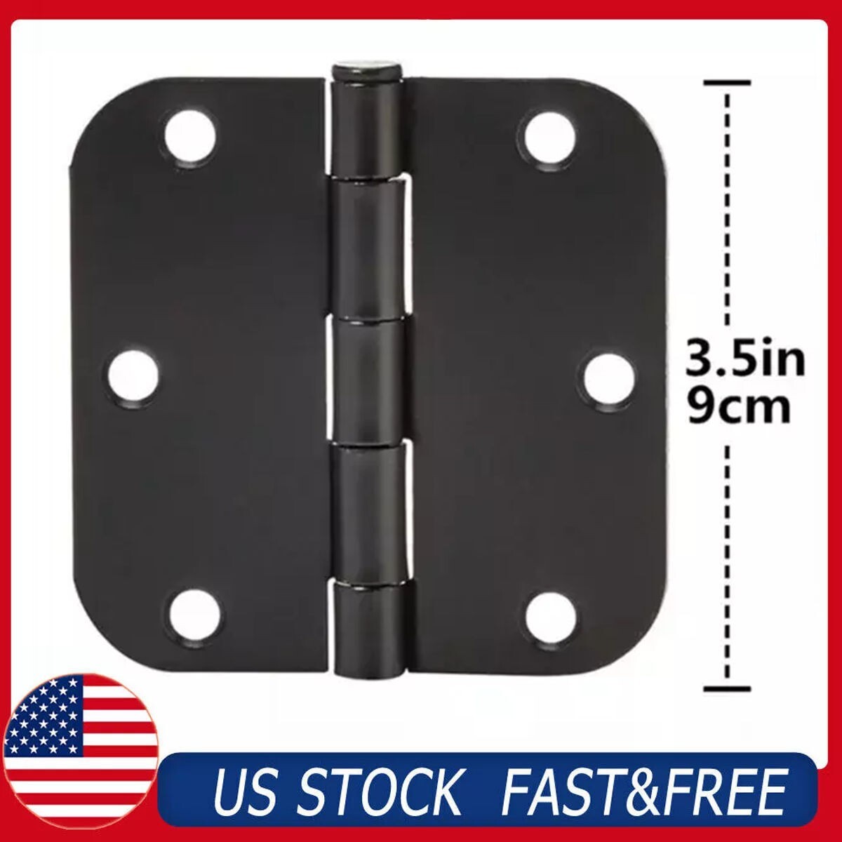 Pack of 30/60, Door Hinge 3.5" x 3.5" Rounded 5/8" Radius Hinge, Matte Black