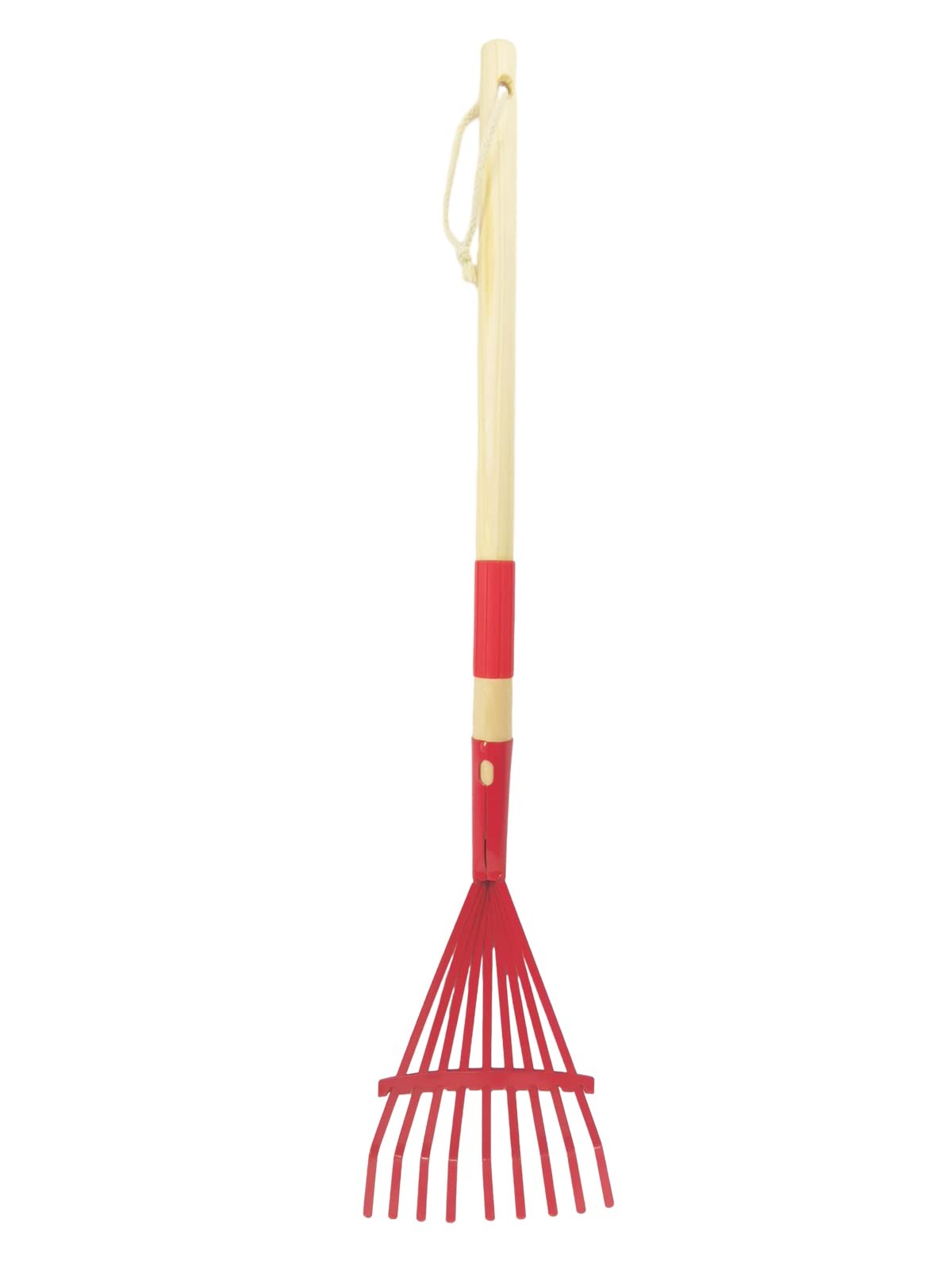 Small Leaf Rake - Wooden Handle Garden Leaf Rake for Kids (Red)