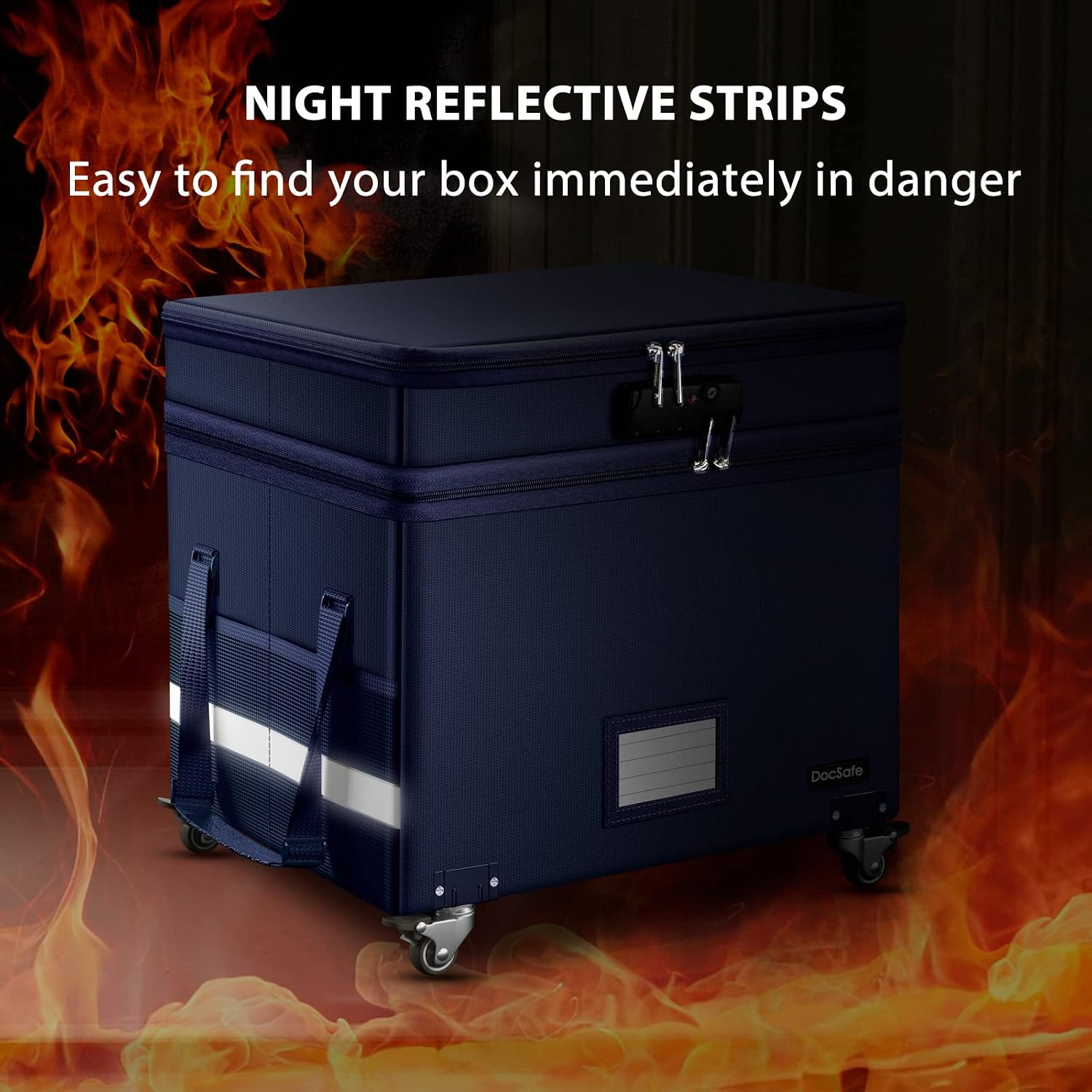 File Box with Lock, 2-Layer Fireproof Document Box with Wheels,Collapsible File