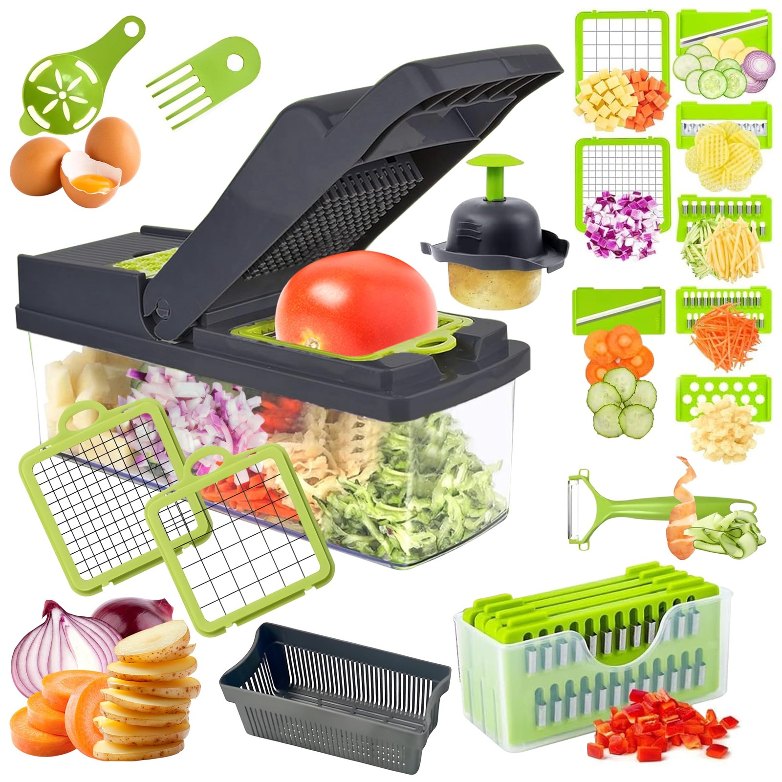 15-in-1 Multifunctional Food Chopper Vegetable Onion Slicer for Salad Grey