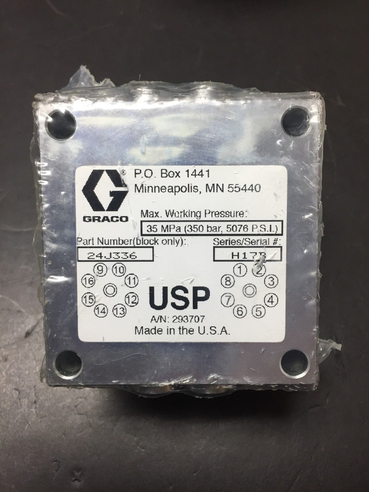 Graco Valve, USP, 16 Outlet, Bare - Graco Part # 24J336 - New Sealed Package