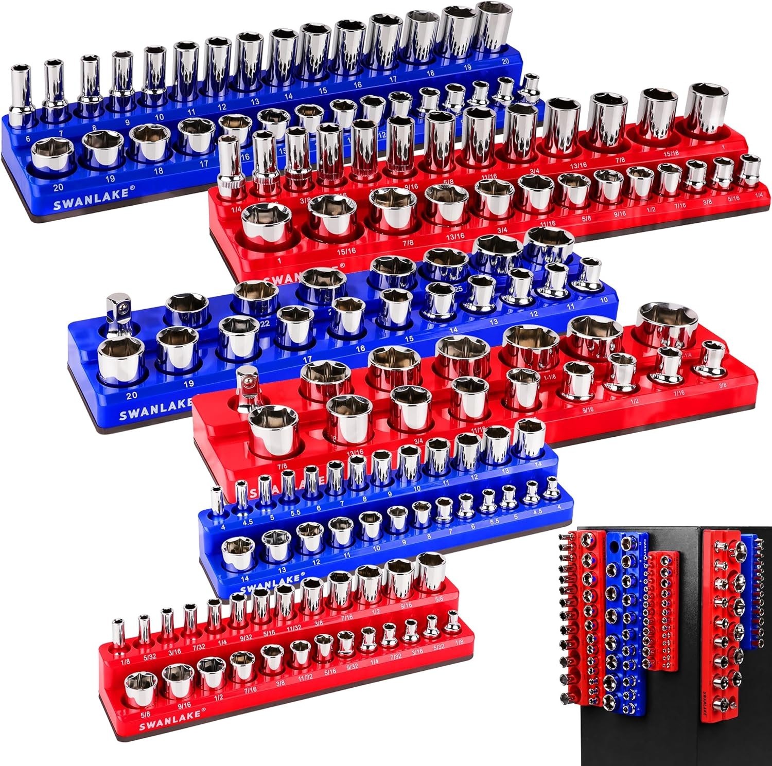 Magnetic Socket Organizer Set, 6PCS Socket Holder, 1/4", 3/8", 1/2" Sockets H...