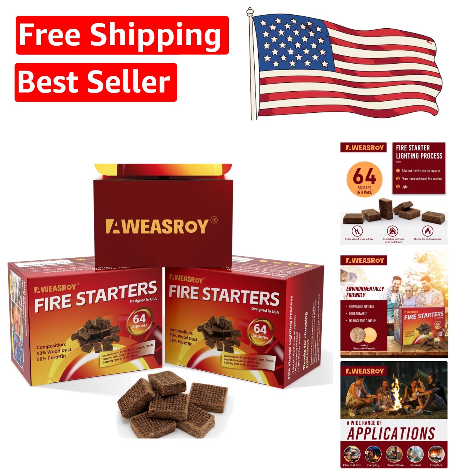 Compact Fire Starter Squares (192) - Safe & Odourless for Indoor and Outdoor Use