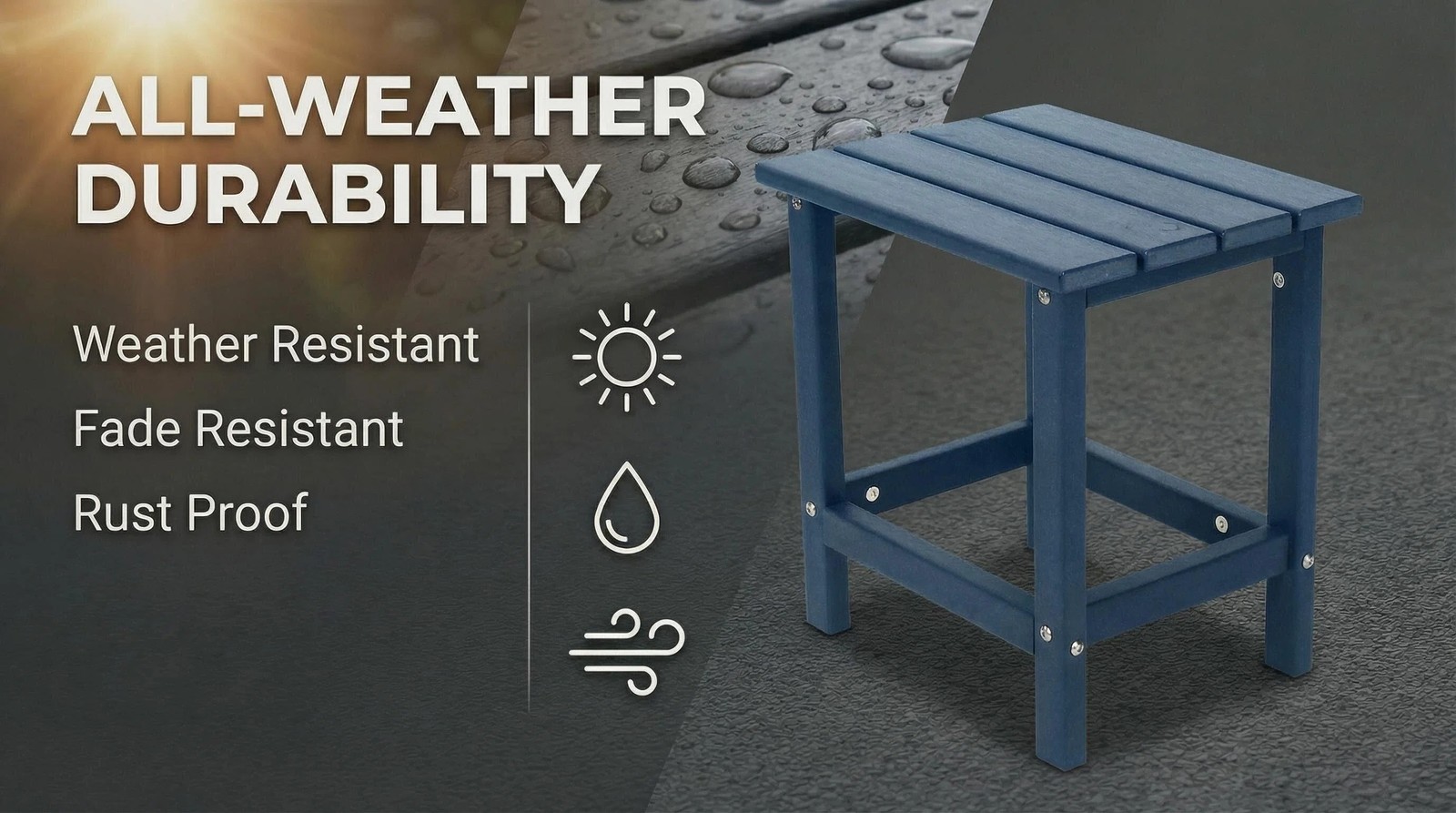 Adirondack Square Outdoor Side Table HDPE Navy Blue