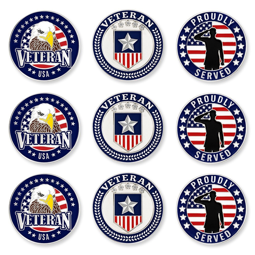 PinMart’s Proudly Served Veteran Bundle Pack of 9 Golf Ball Markers