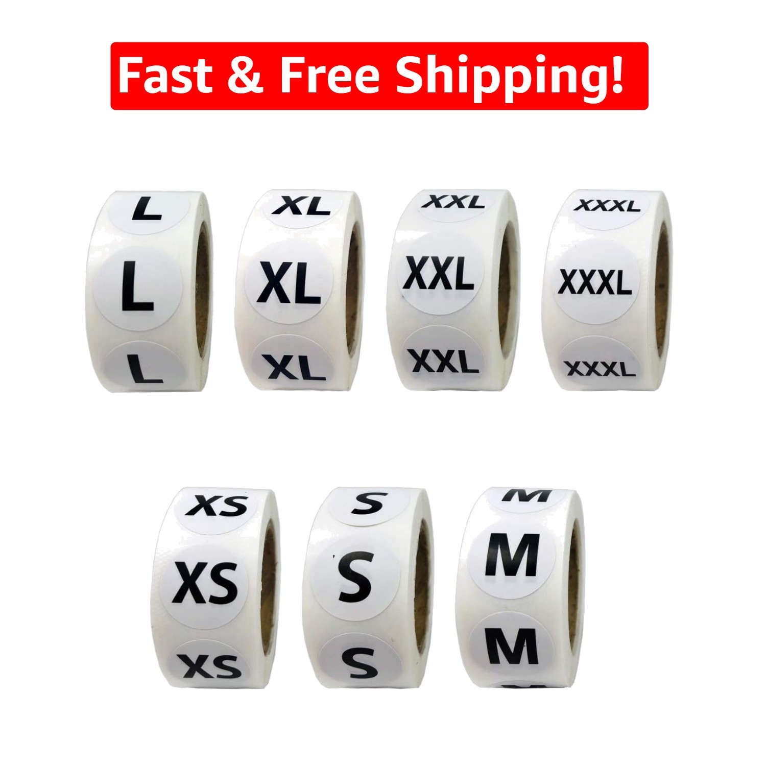 3500 Round Clothing Size Labels - Easy-to-Read XS-XXXL Self-Adhesive Stickers
