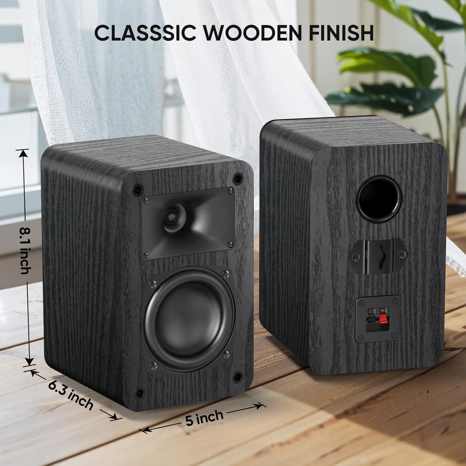 Passive Bookshelf Speakers, 2-Way 3.5" Woofer Black