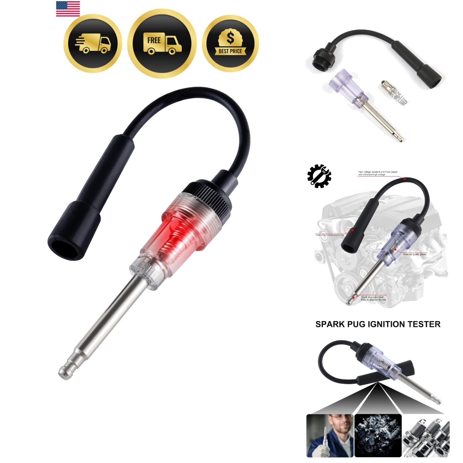 Spark Plug Tester Car Motorcycle Lawn Mower Engine Ignition Diagnostic Tool
