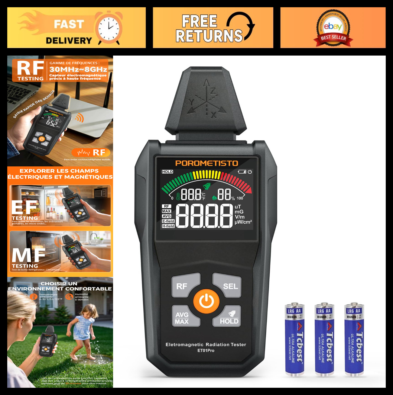 5-in-1 EMF Meter Radiation Detector, Electromagnetic Field & RF Tester for Home,
