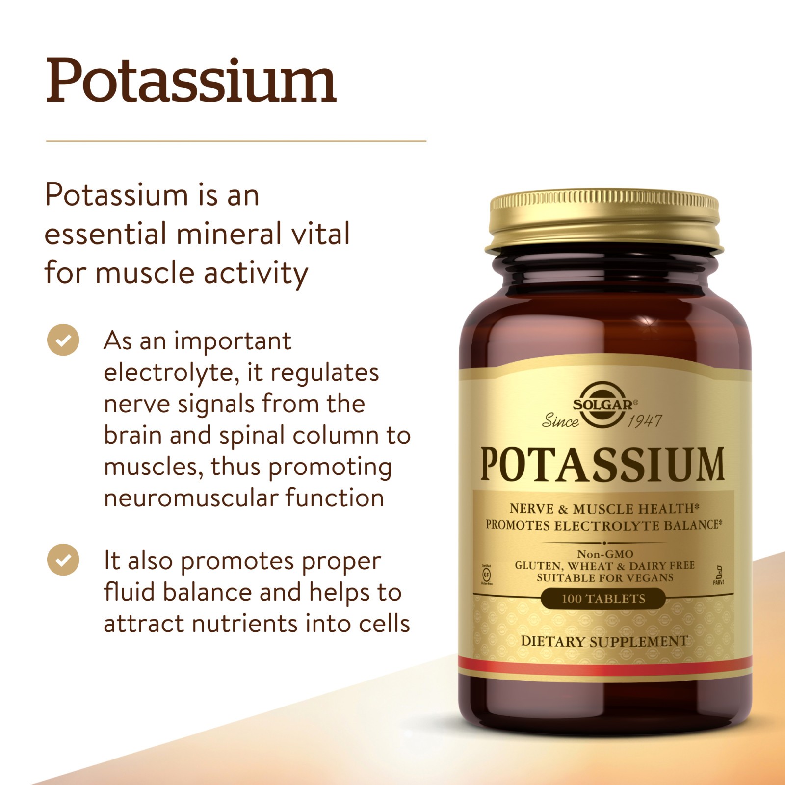 Solgar Potassium 100 Tablets, Nerve & Muscle Health