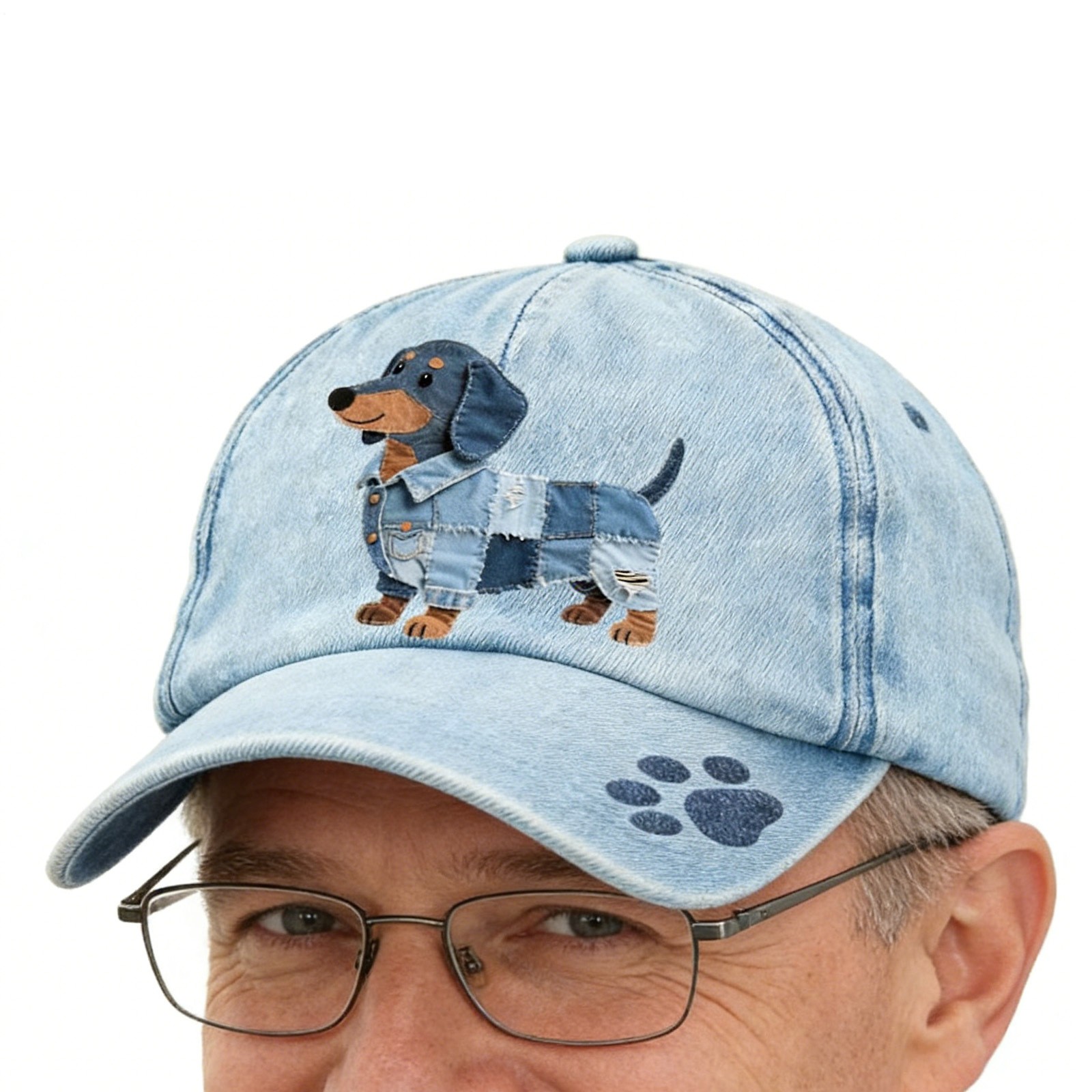 Denim Hat Cute Funny Breathable Adjustable Dog Printed Men Denim Baseball Hat