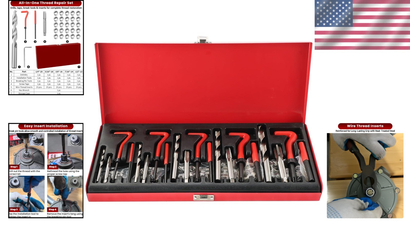 131PCS Thread Repair Kit: HSS Drill Bits & Inserts for Professionals