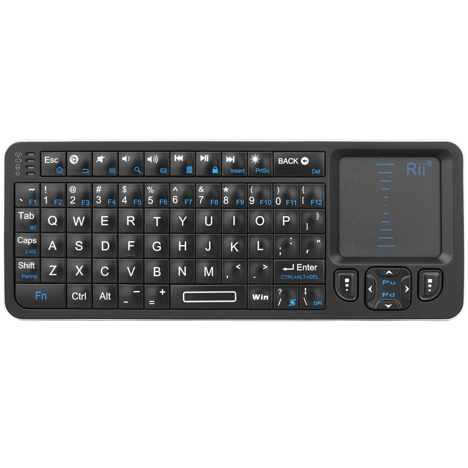 Mini Bluetooth Backlit Keyboard with Touchpad, 2.4GHz Wireless, IR Learning, Por
