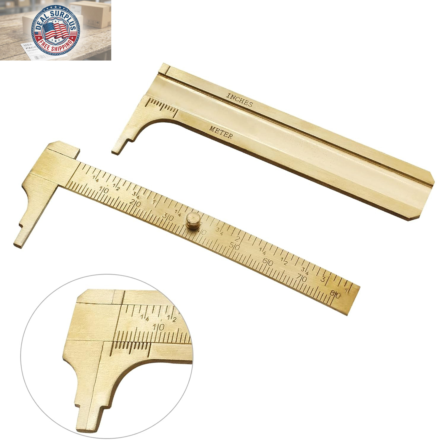 Brass Pocket Vernier Caliper Ruler, Sliding Gauge Mini Vernier Caliper Double Sc