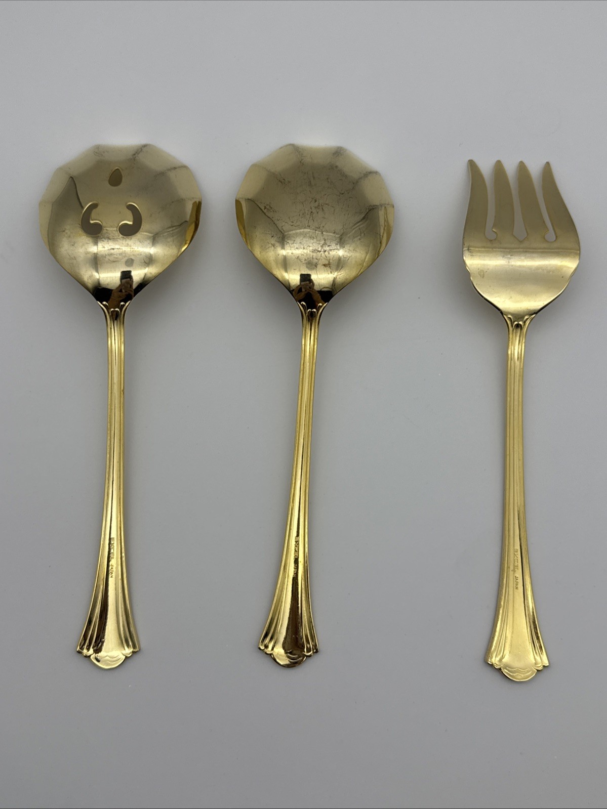 3 Excel St Joan Gold Electroplate Solid & Pierced Casserole Spoon & Fork