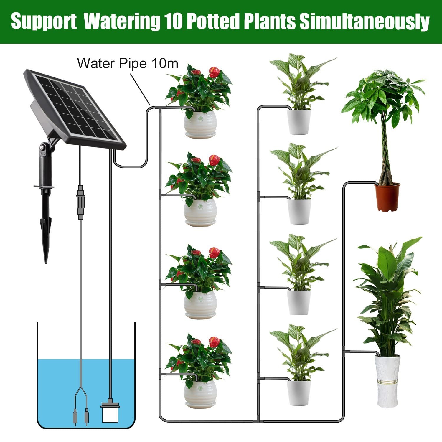 Solar Automatic Drip Irrigation Kit System, Solar Powered Auto Easy DIY Water...