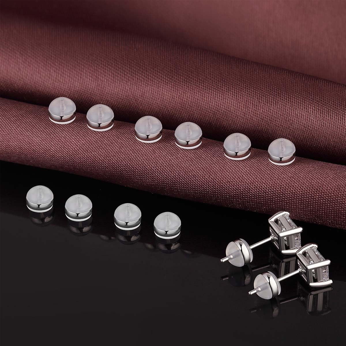 DELECOE 12pcs White Gold Soft Silicone Earring Backs for Studs Silver Belt