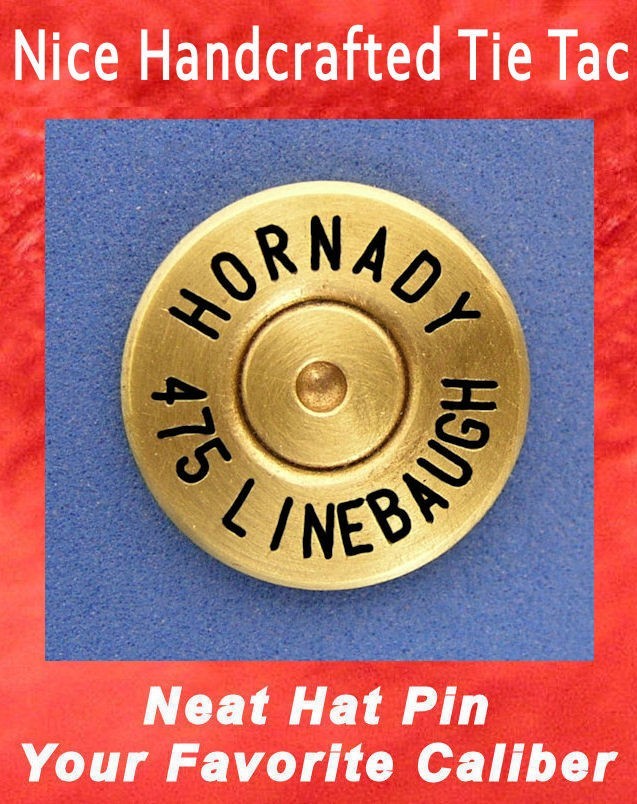 HORNADY 475 LINEBAUGH Caliber Cartridge Hat Pin Shooting Jacket Pin Tie Tack Gun