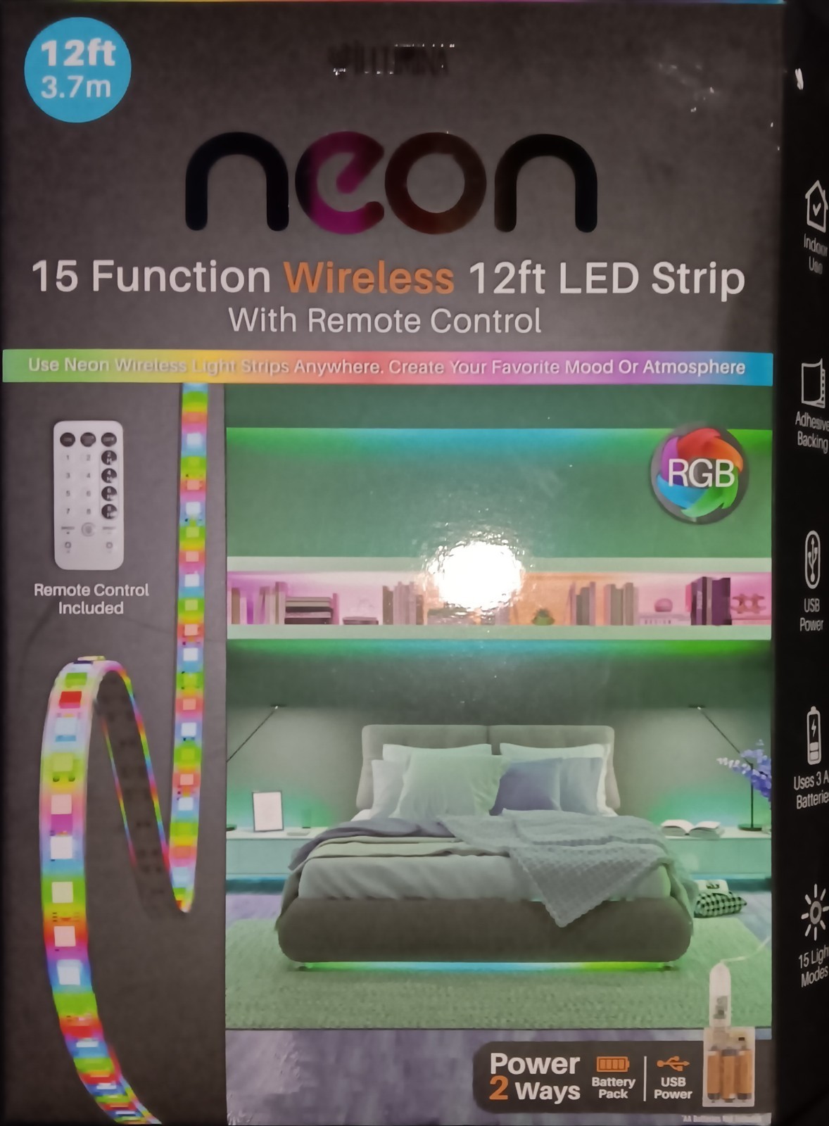 Illumina Neon 15 Function Indoor Wireless 12ft Led Strip Remote Control Lot Of 2