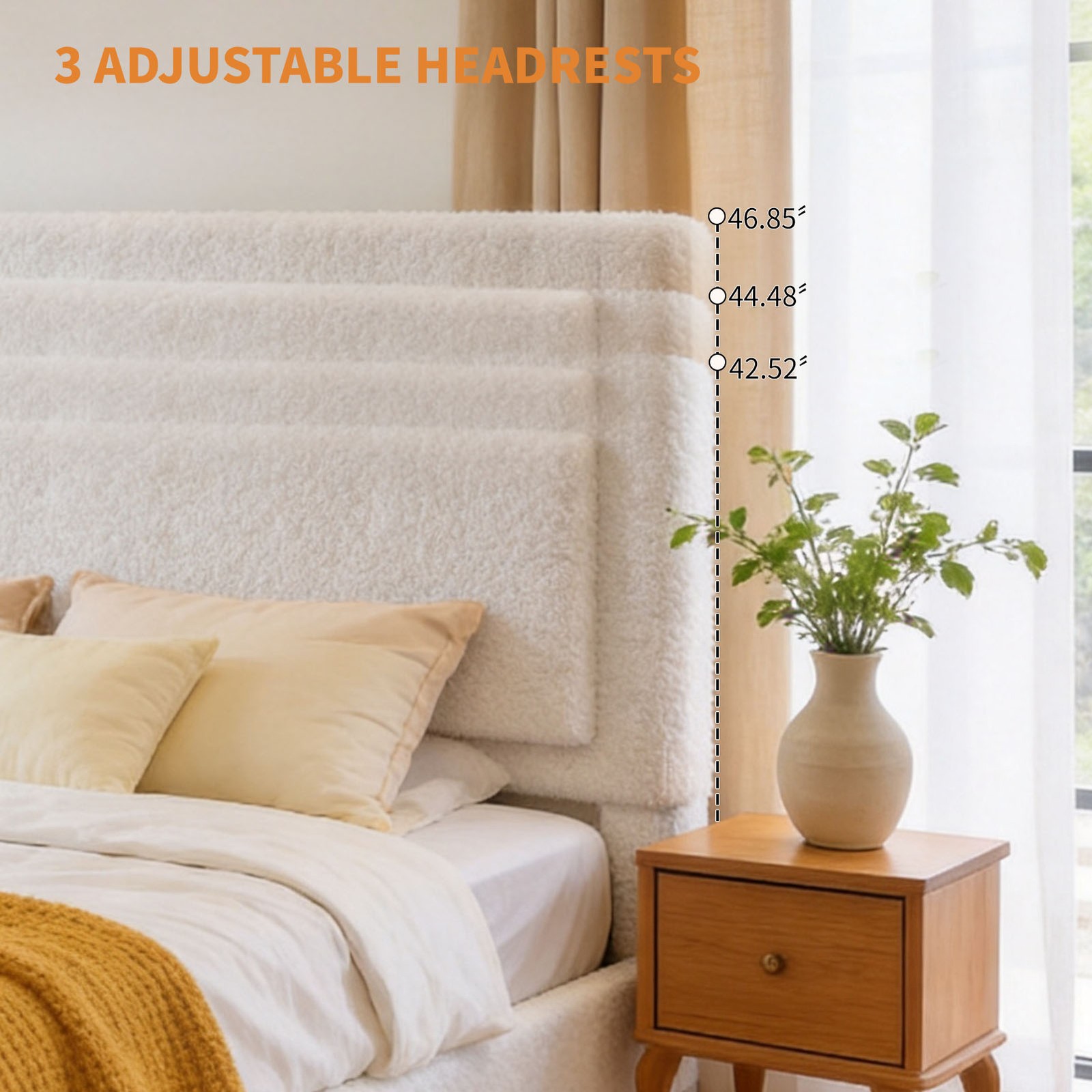 Bed Frame Full Size Upholstered Bed Frame with Adjustable Headboard Solid Wood