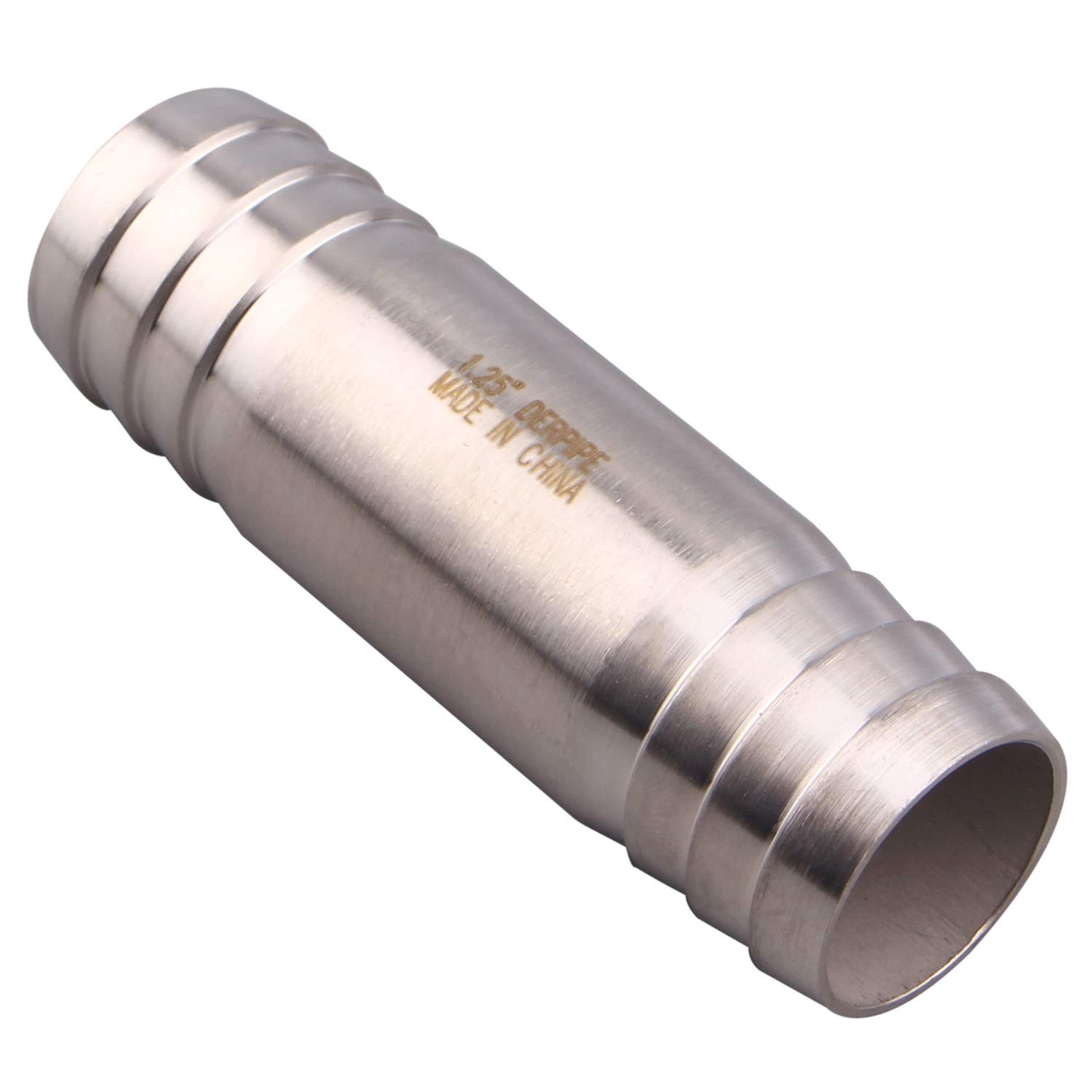 DERPIPE Stainless Steel 1-1/4" Hose Barb, straight splice extend tubing fitti...