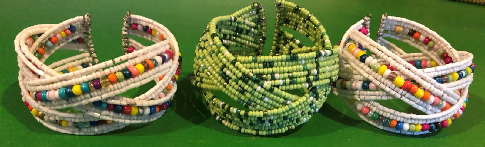 Lot Of Three Braided Wire Seed Bead Cuff Bracelets