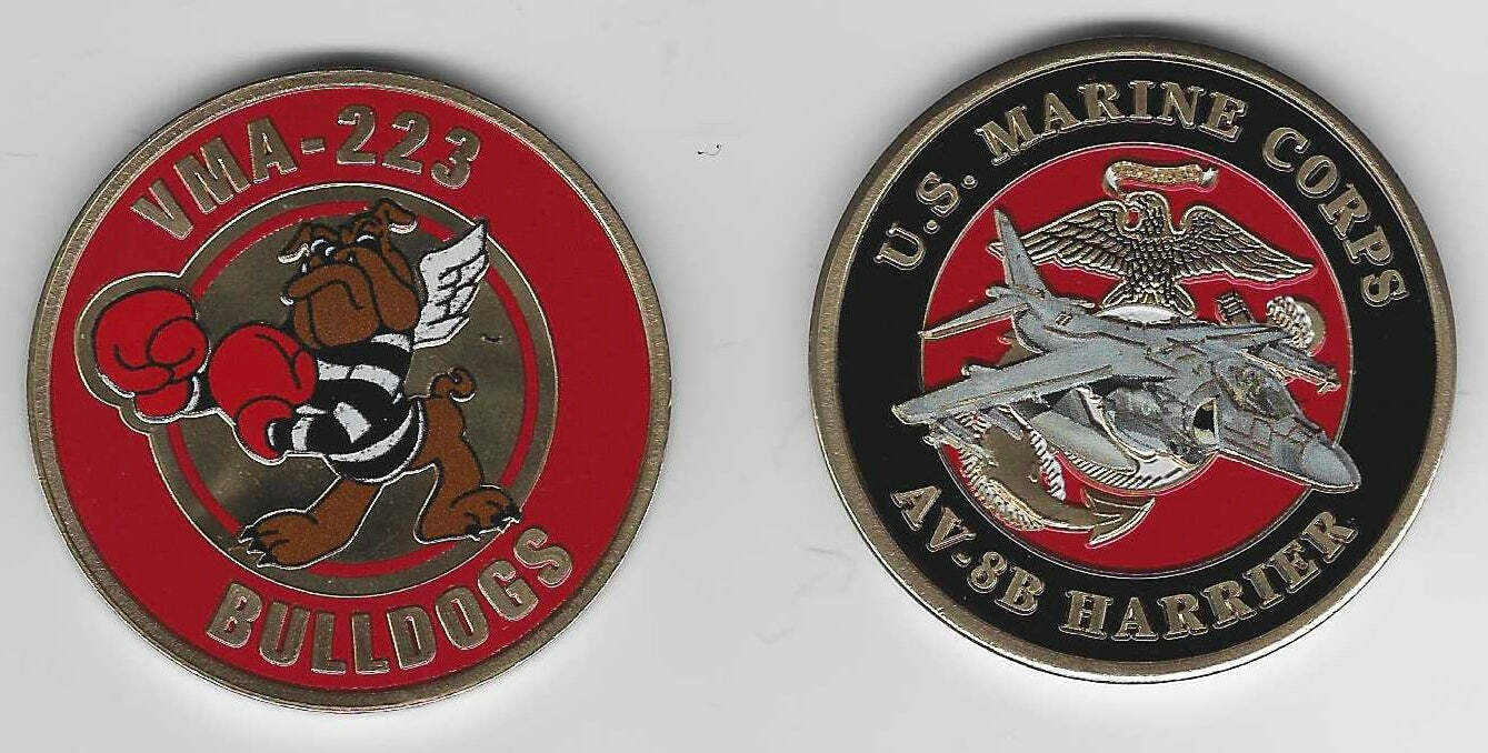 MARINE CORPS BULLDOGS VMA-223  AV-8B AV-8 HARRIER 2" CHALLENGE COIN