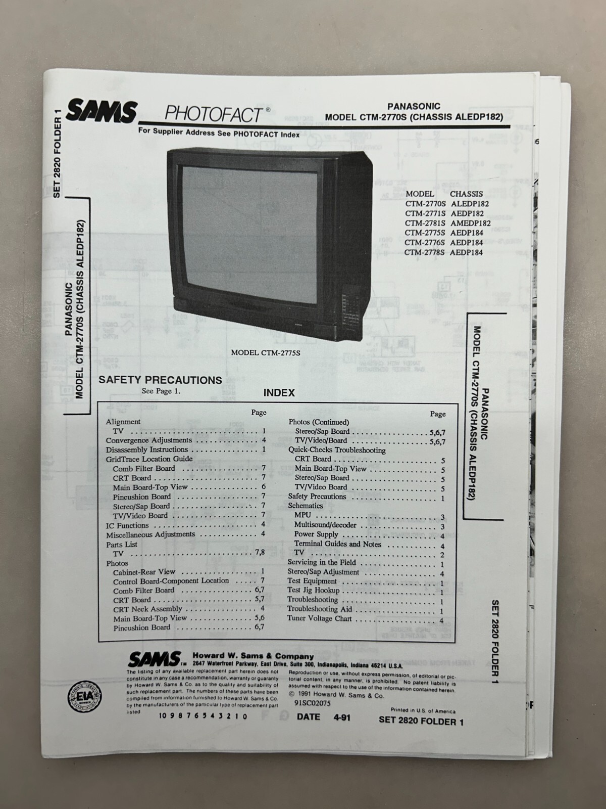 Panasonic CTM-2770S Service Manual Sams Photofact Free Shipping