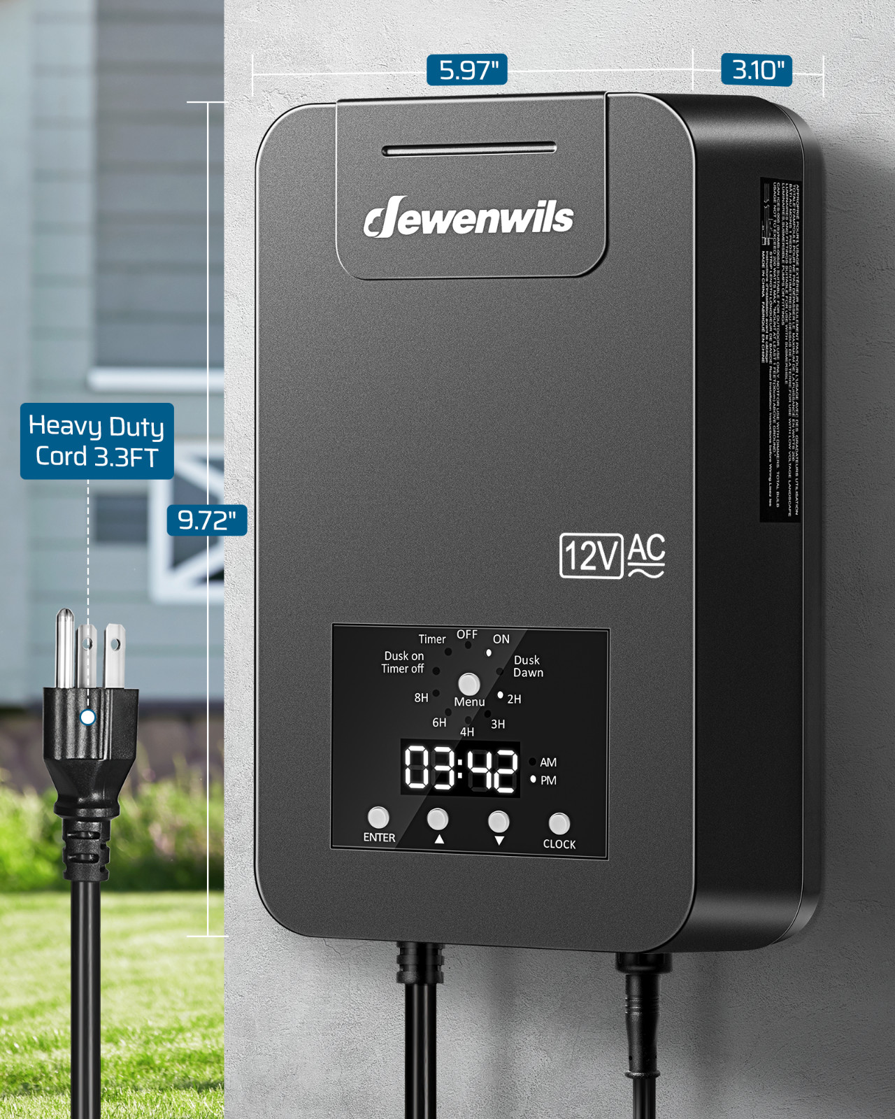 DEWENWILS Low Voltage Transformer 200W, Photocell Sensor & Timer, Weatherproof