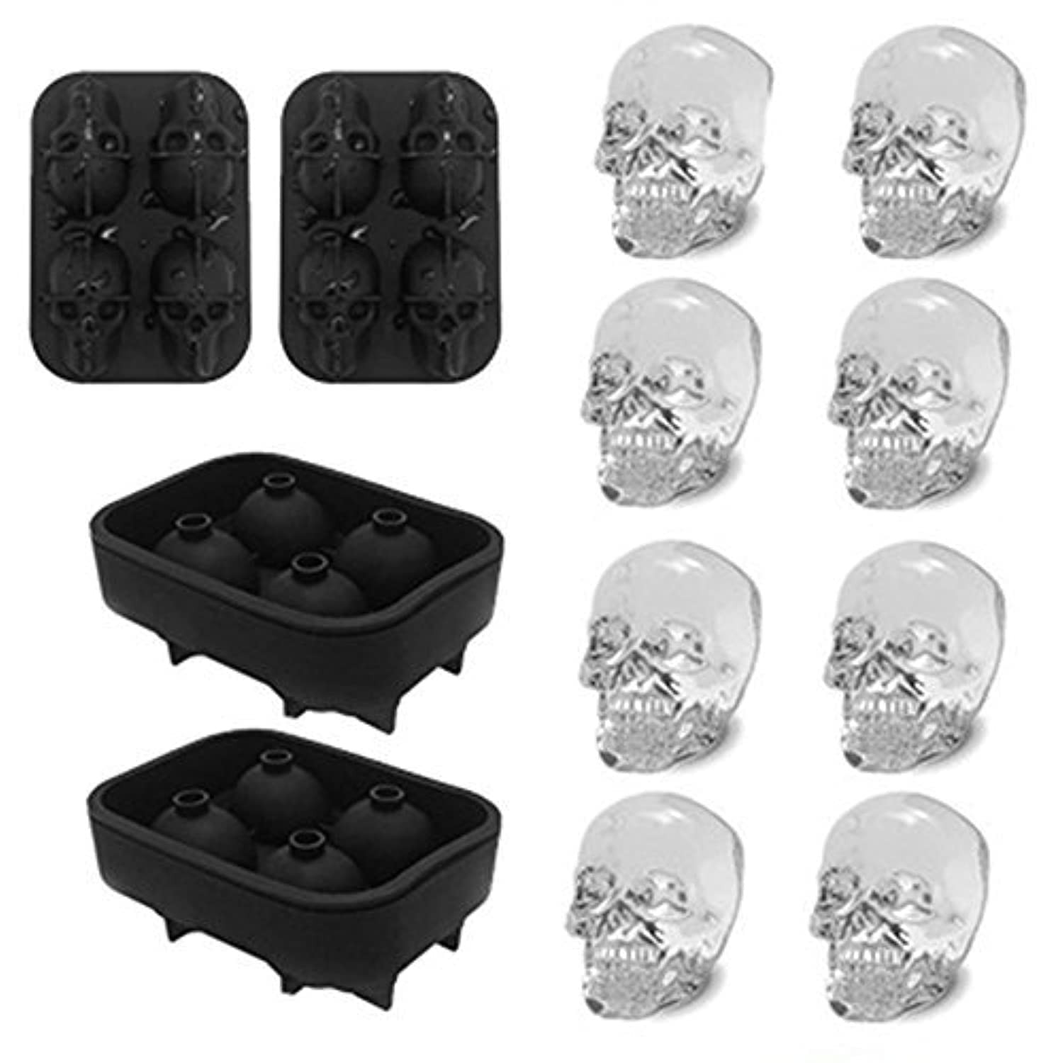 CHIYAN 3D Skull 2pack Small ice mold, Black, 1.9" Skull, 2 Pack