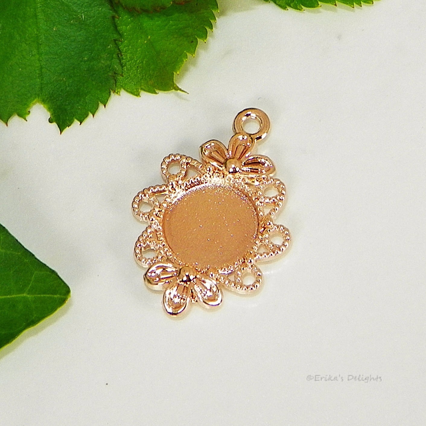 12mm Round Rose Gold Plated Flower Style Cabochon (Cab) Drop Setting (#A1-40)