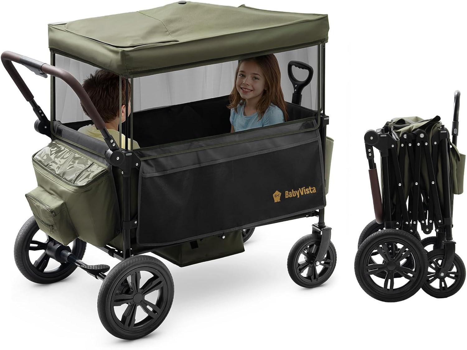 Stroller Wagon for Kids, One-Hand Adjustable Push/Pull Handle | Spacious Storage