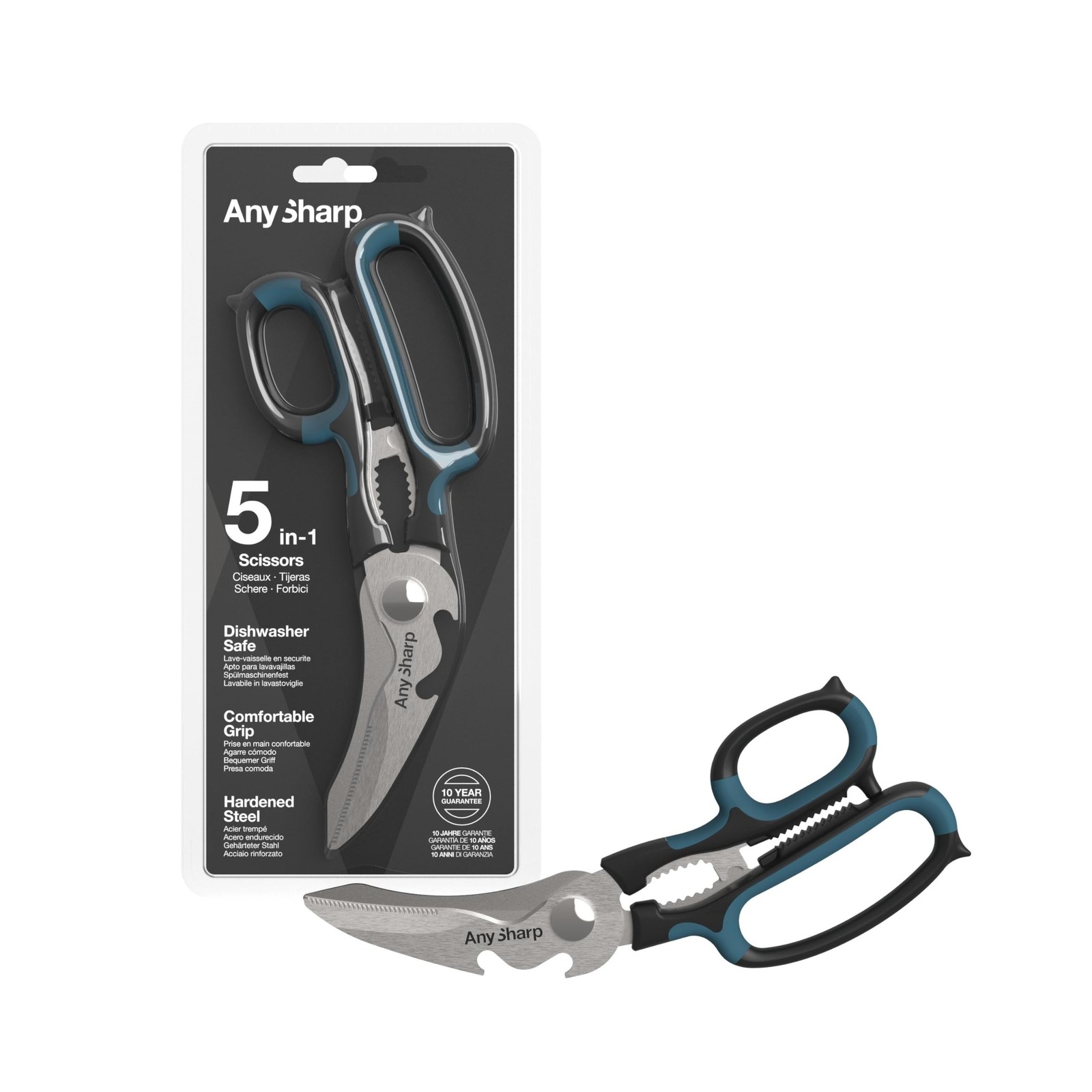 AnySharp 5-in-1 Multi-Function Kitchen Shears - Dishwasher Safe | Heavy Duty ...