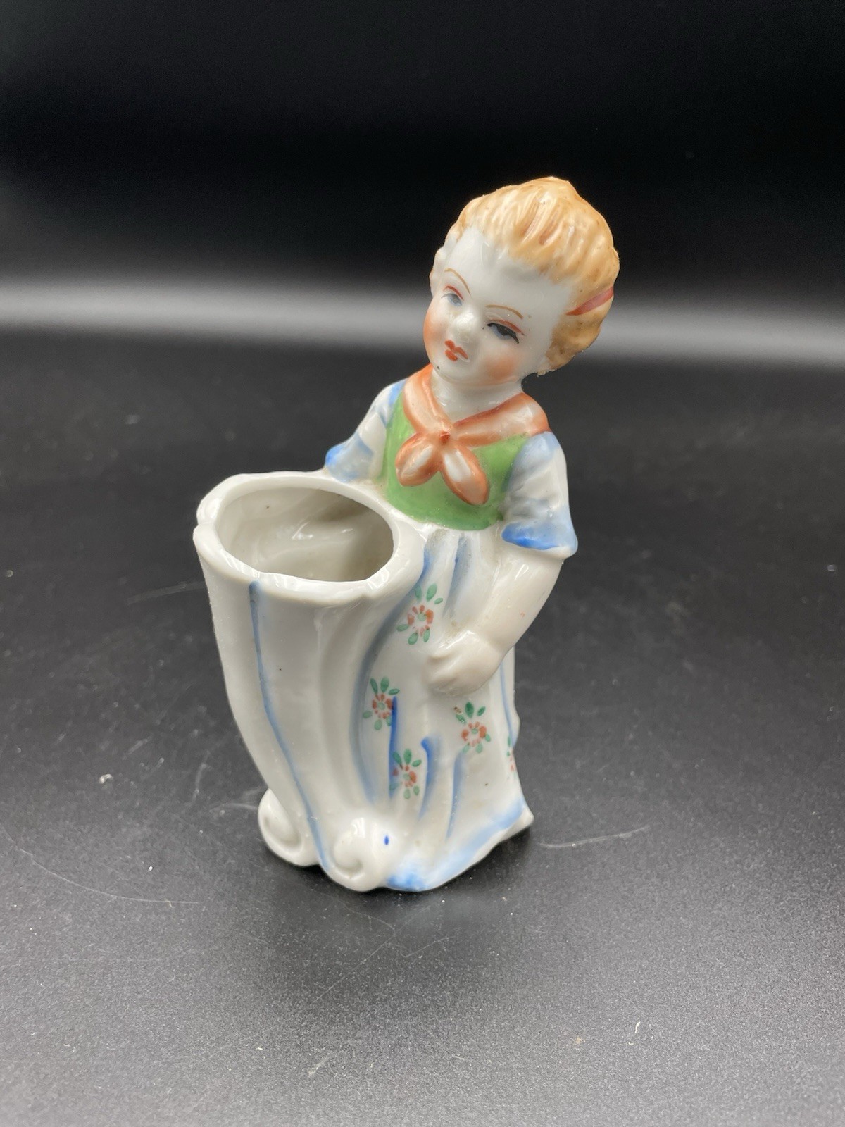 Occupied Japan Girl Hand Painted Porcelain Vase Planter Cornucopia