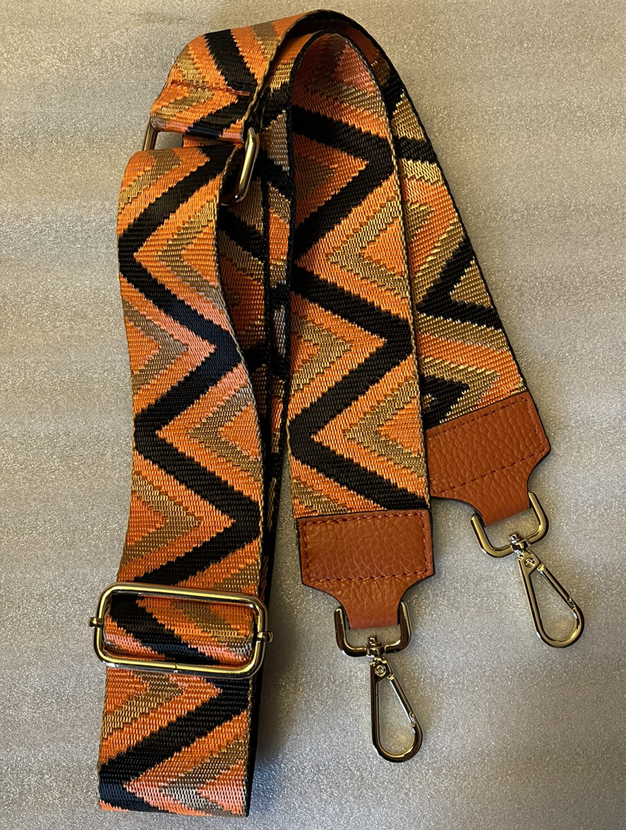 Roberta Firenze Orange Black Gold Tone Adjustable Additional Shoulder Strap