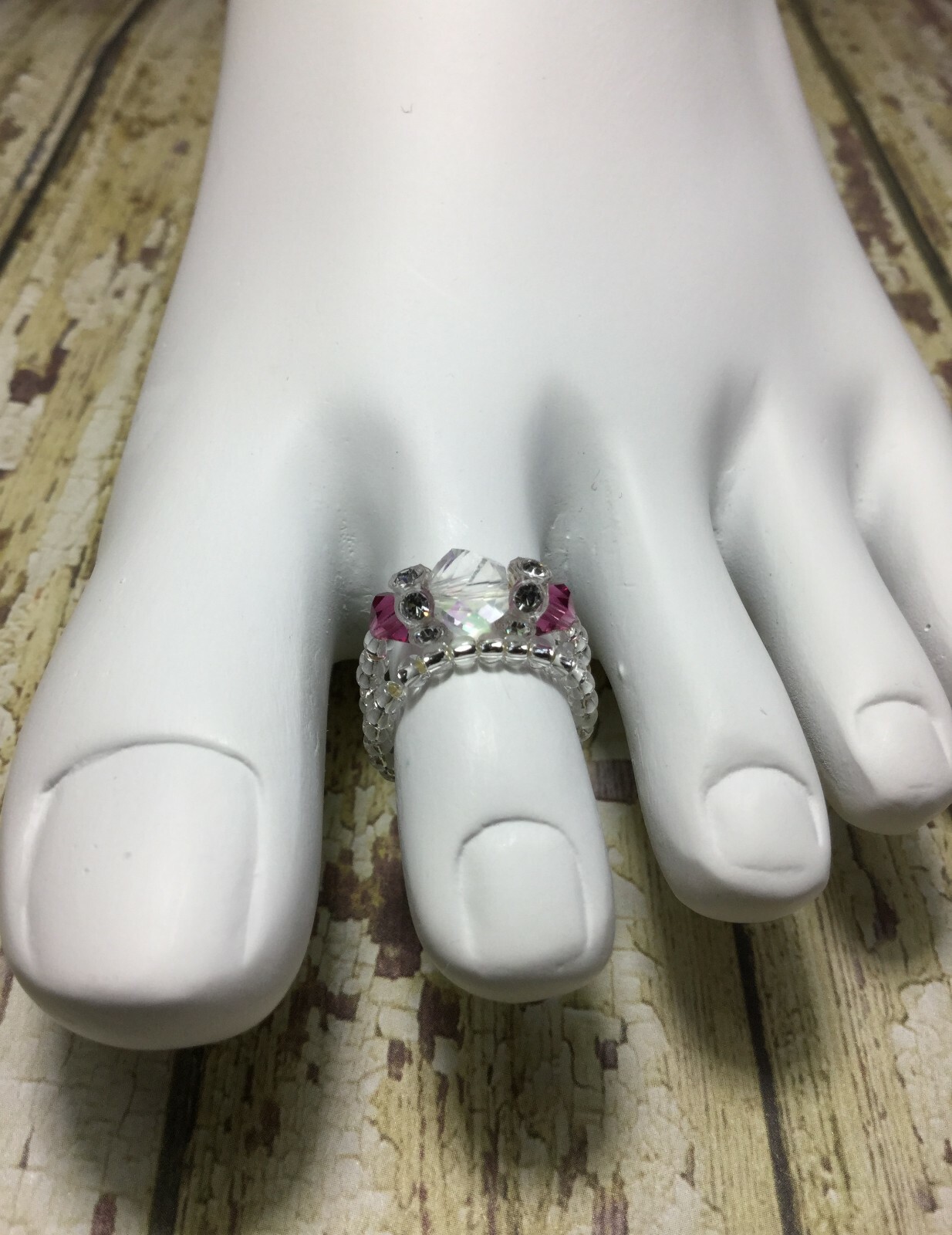 Handmade Swarovski Element Fuschia Crystal Stretch Toe Ring USA