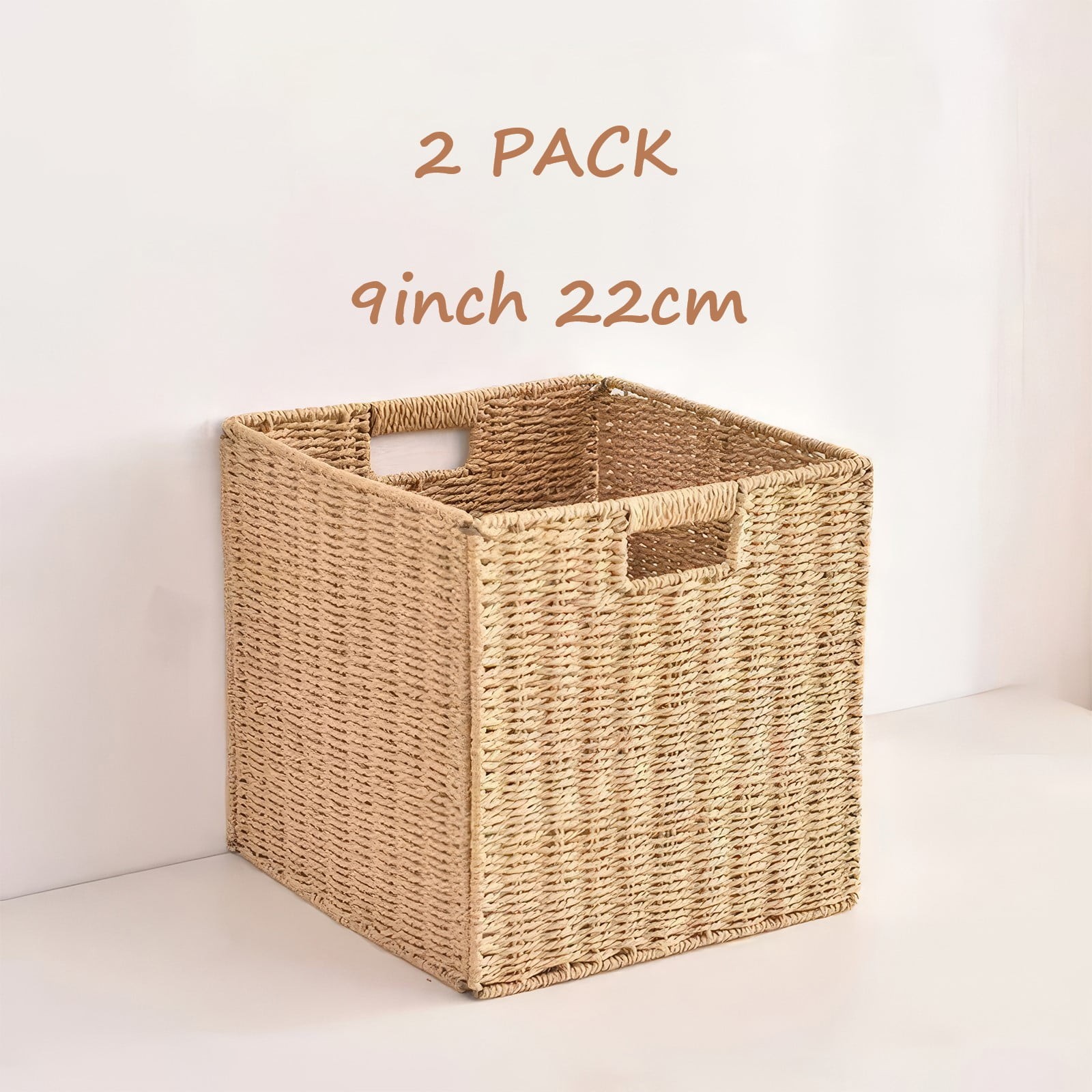 Set of 2 Folding Wicker Baskets Woven Storage Baskets with Handles