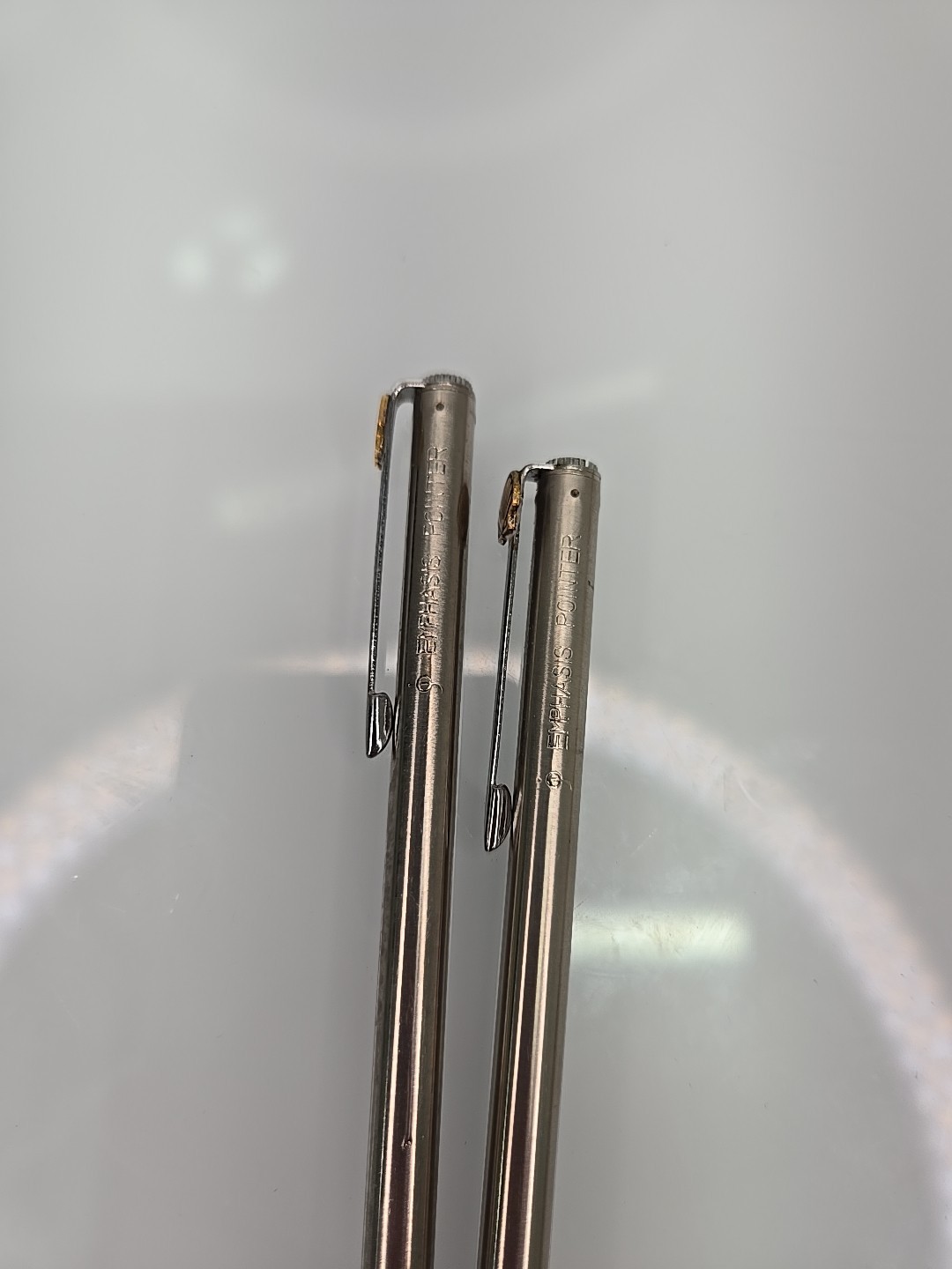 Vintage EMPHASIS Telescoping 25" Brushed Nickel Pointer Shell Logo Set Of 2