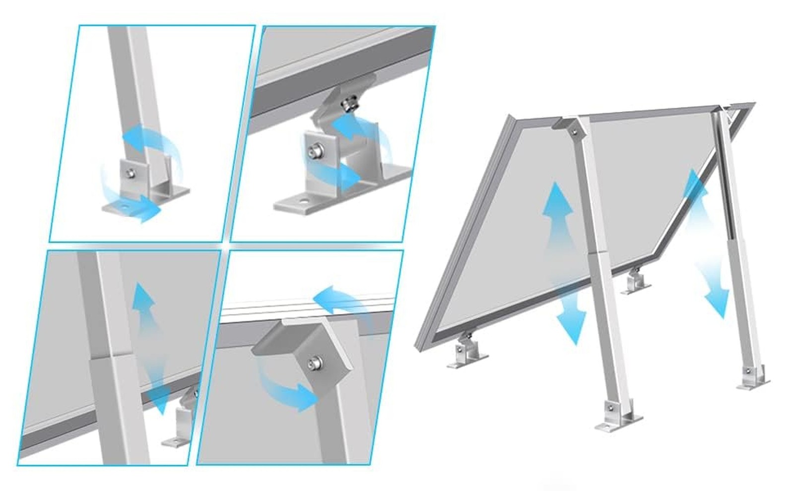 2 Sets (4Pcs) Solar Panel Mounting Brackets - Adjustable Solar Panel Tilt Mou...