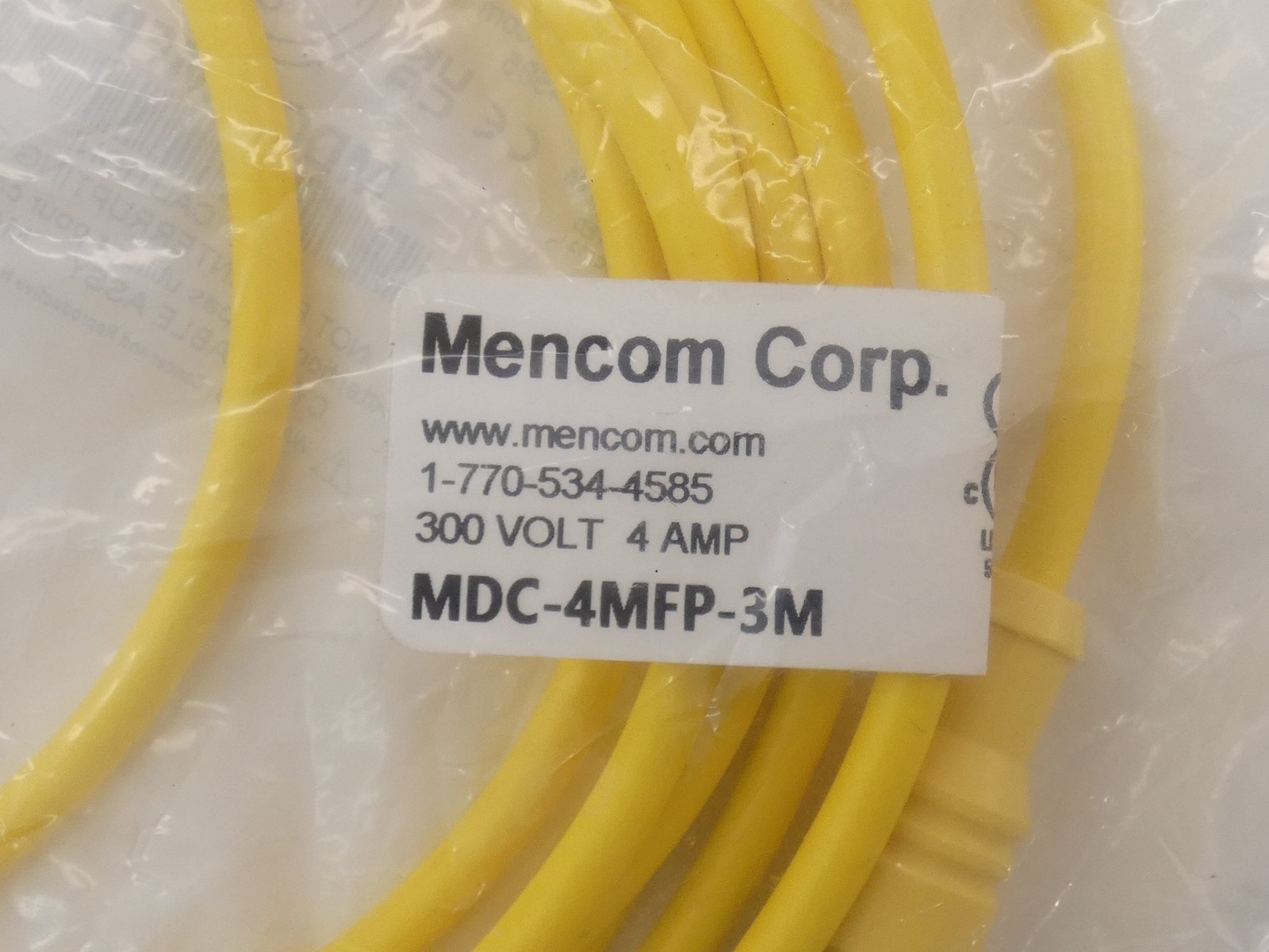 Mencom MDC-4MFP-3M Yellow Cable Cordset 3M 300V 4A - NEW Surplus!